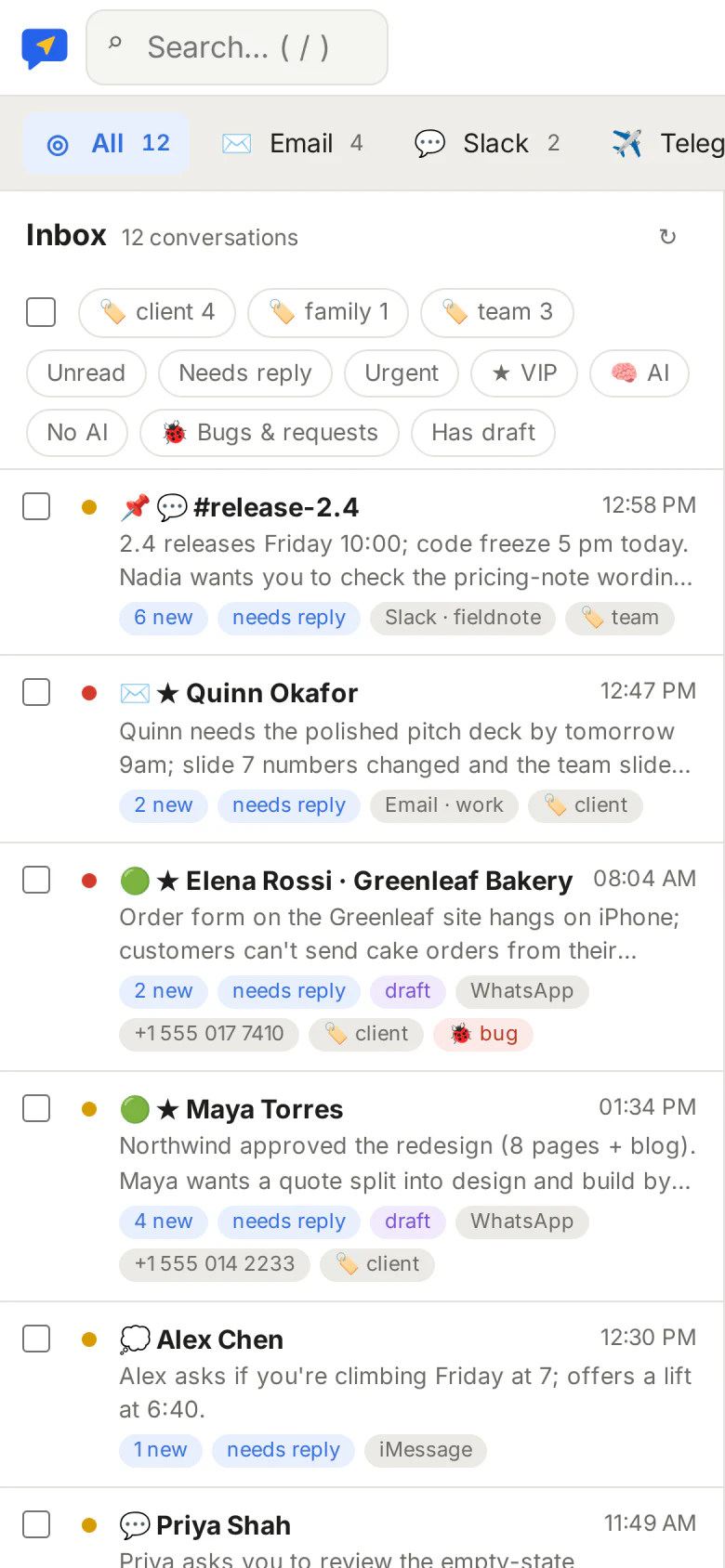 The ChatPilot inbox on a phone.