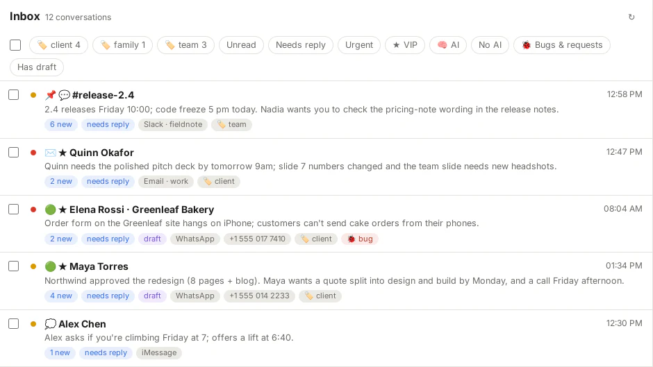The ChatPilot inbox with chats from several apps in one list.