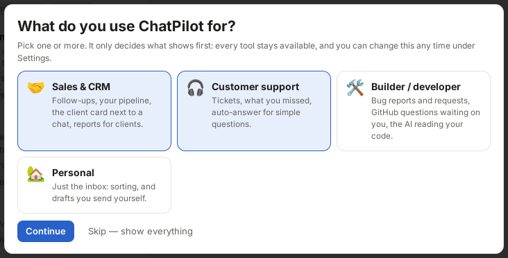 What you use ChatPilot for: pick one or more